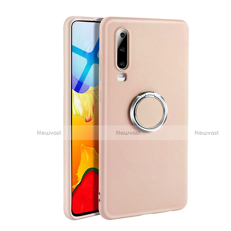 Ultra-thin Silicone Gel Soft Case Cover with Magnetic Finger Ring Stand T04 for Huawei P30 Pink