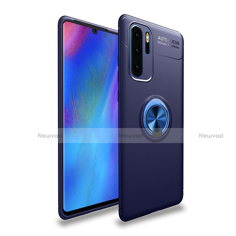 Ultra-thin Silicone Gel Soft Case Cover with Magnetic Finger Ring Stand T04 for Huawei P30 Pro Blue