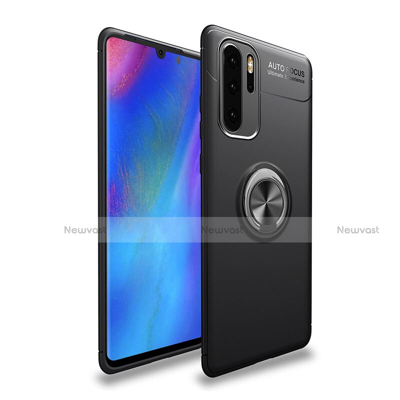 Ultra-thin Silicone Gel Soft Case Cover with Magnetic Finger Ring Stand T04 for Huawei P30 Pro New Edition Black