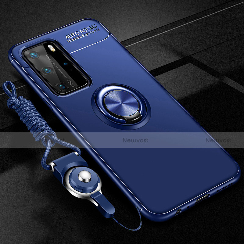 Ultra-thin Silicone Gel Soft Case Cover with Magnetic Finger Ring Stand T04 for Huawei P40 Pro