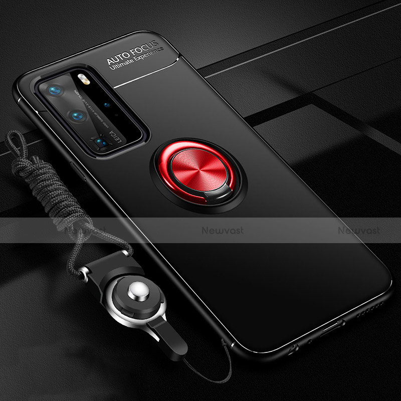 Ultra-thin Silicone Gel Soft Case Cover with Magnetic Finger Ring Stand T04 for Huawei P40 Pro