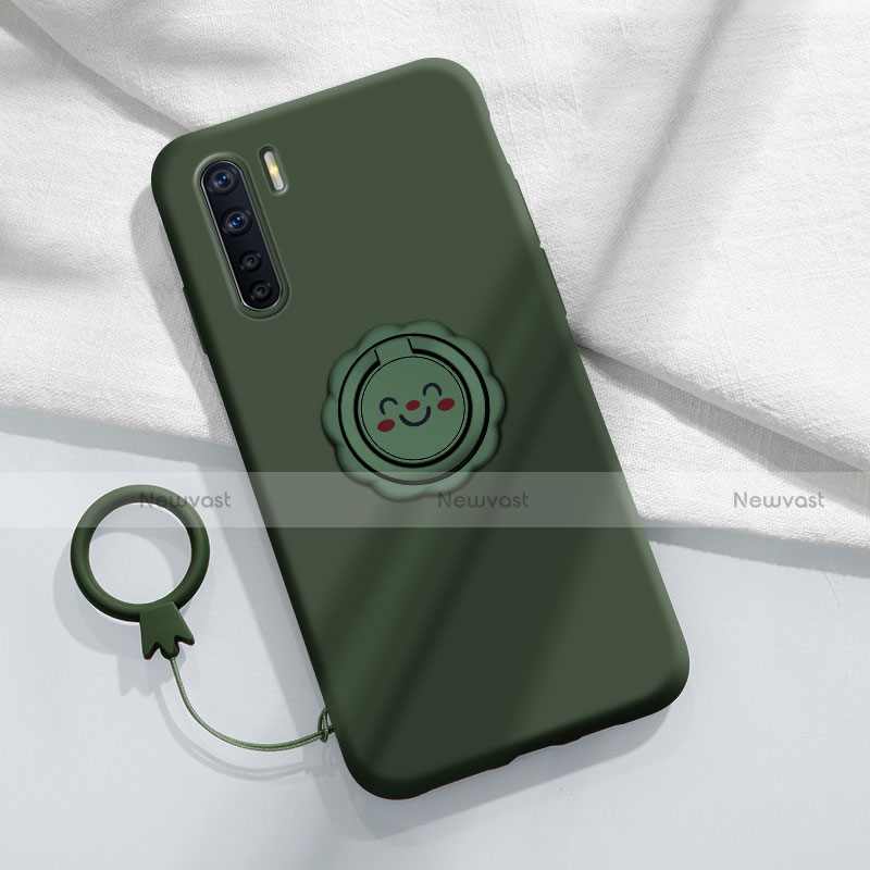 Ultra-thin Silicone Gel Soft Case Cover with Magnetic Finger Ring Stand T04 for Oppo A91 Green