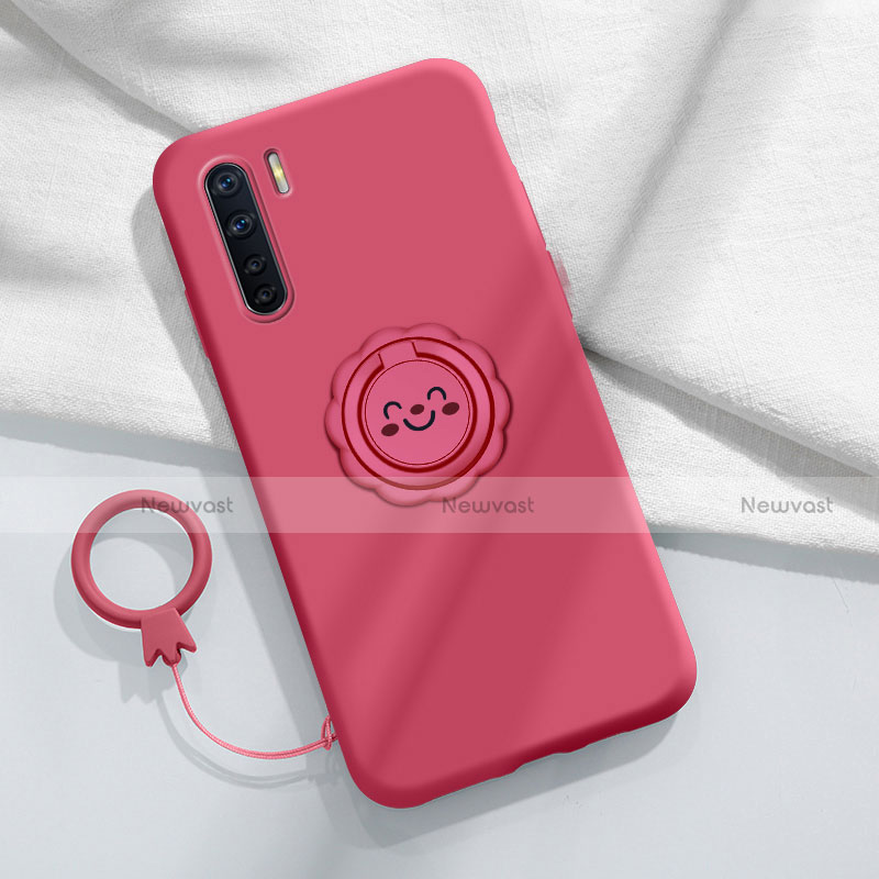 Ultra-thin Silicone Gel Soft Case Cover with Magnetic Finger Ring Stand T04 for Oppo A91 Red Wine