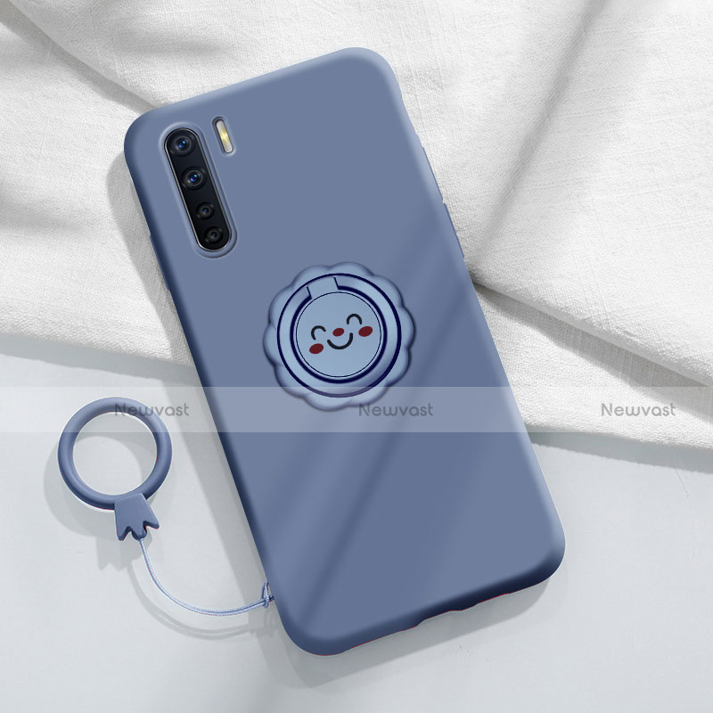 Ultra-thin Silicone Gel Soft Case Cover with Magnetic Finger Ring Stand T04 for Oppo Find X2 Lite Gray