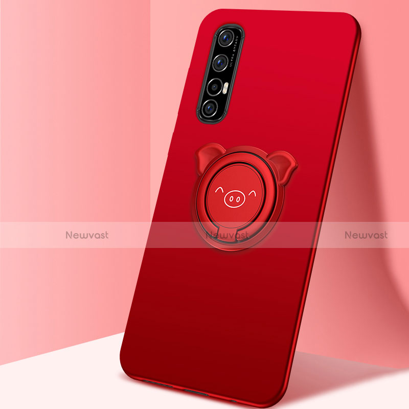 Ultra-thin Silicone Gel Soft Case Cover with Magnetic Finger Ring Stand T04 for Oppo Find X2 Neo Red