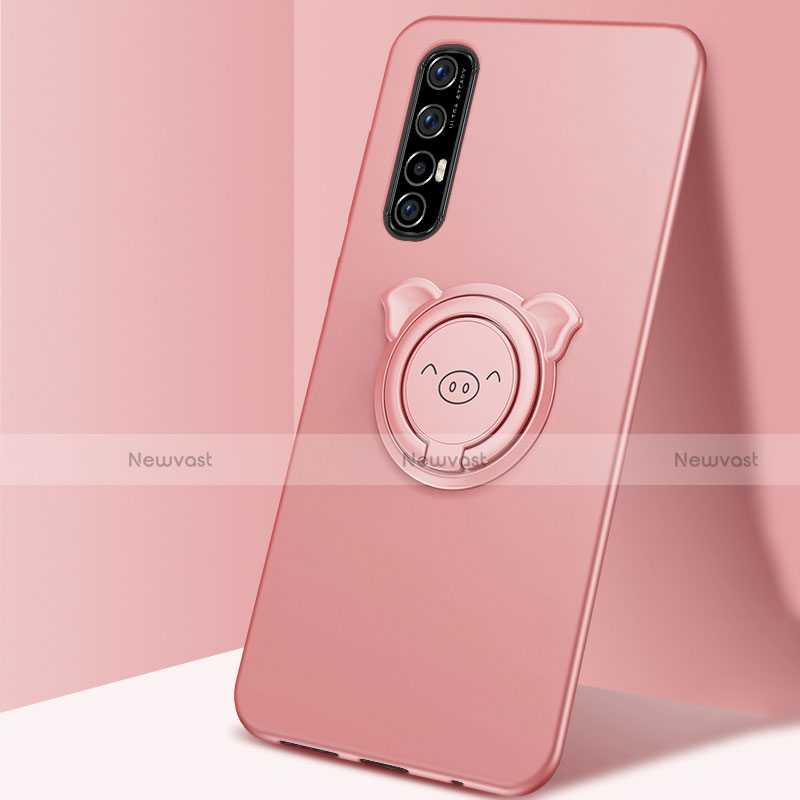 Ultra-thin Silicone Gel Soft Case Cover with Magnetic Finger Ring Stand T04 for Oppo Find X2 Neo Rose Gold