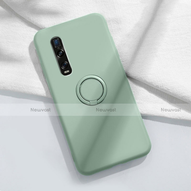 Ultra-thin Silicone Gel Soft Case Cover with Magnetic Finger Ring Stand T04 for Oppo Find X2 Pro Cyan