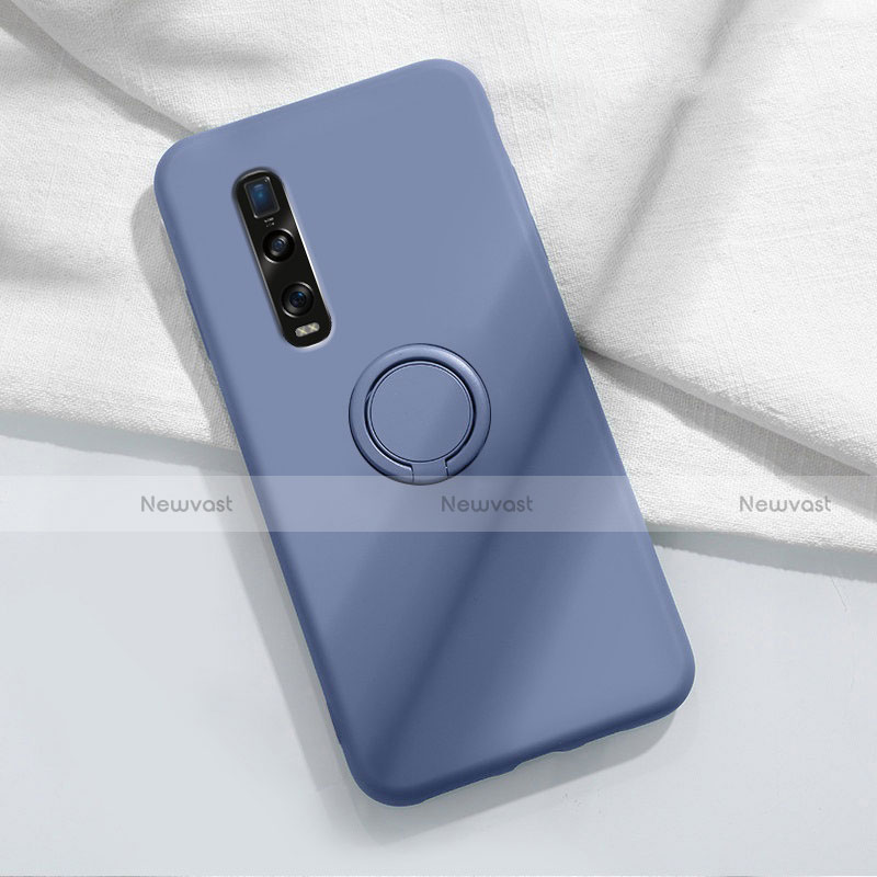 Ultra-thin Silicone Gel Soft Case Cover with Magnetic Finger Ring Stand T04 for Oppo Find X2 Pro Gray