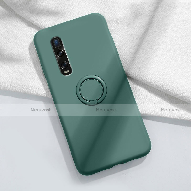 Ultra-thin Silicone Gel Soft Case Cover with Magnetic Finger Ring Stand T04 for Oppo Find X2 Pro Green