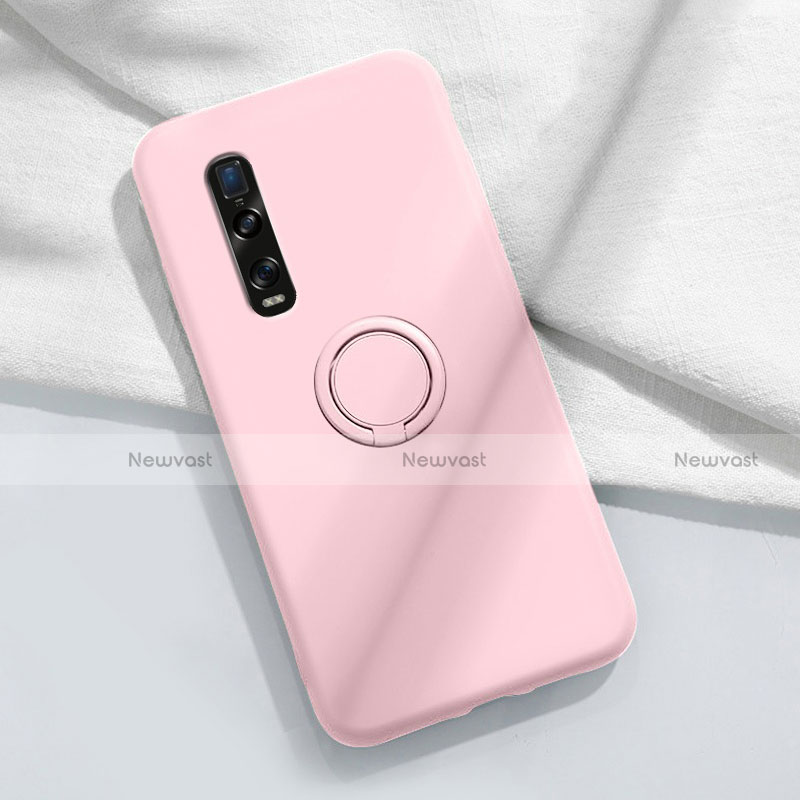 Ultra-thin Silicone Gel Soft Case Cover with Magnetic Finger Ring Stand T04 for Oppo Find X2 Pro Pink