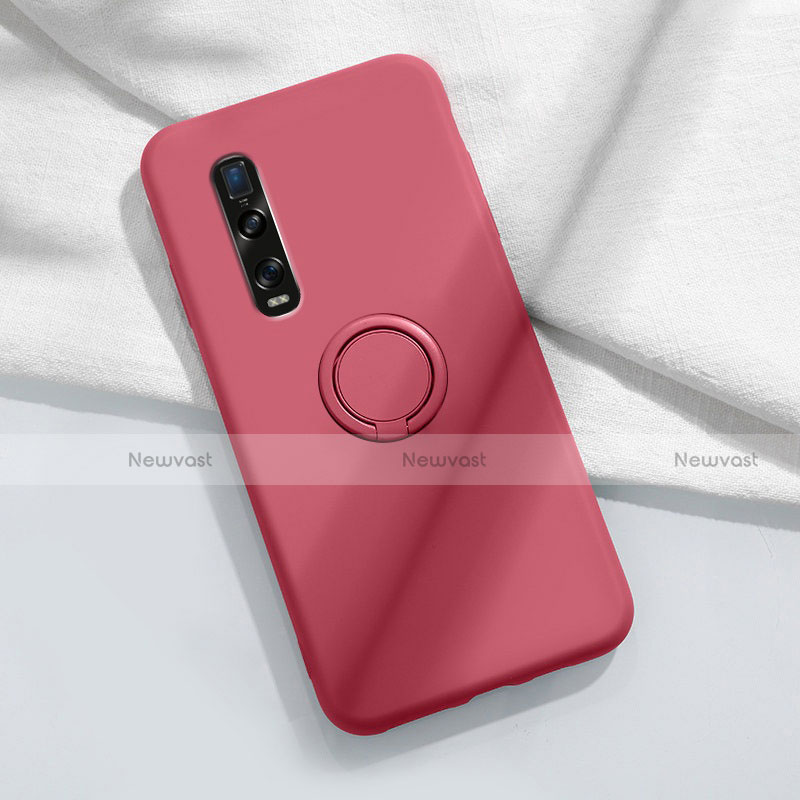 Ultra-thin Silicone Gel Soft Case Cover with Magnetic Finger Ring Stand T04 for Oppo Find X2 Pro Red