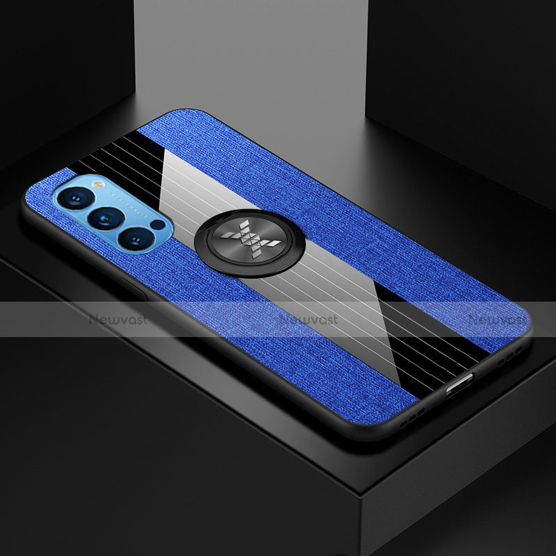 Ultra-thin Silicone Gel Soft Case Cover with Magnetic Finger Ring Stand T04 for Oppo Reno4 5G Blue