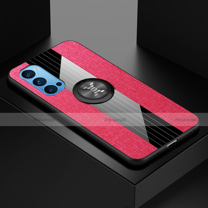 Ultra-thin Silicone Gel Soft Case Cover with Magnetic Finger Ring Stand T04 for Oppo Reno4 5G Red