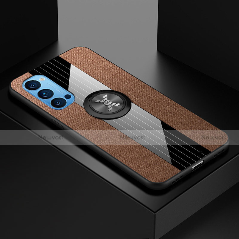 Ultra-thin Silicone Gel Soft Case Cover with Magnetic Finger Ring Stand T04 for Oppo Reno4 Pro 5G Brown