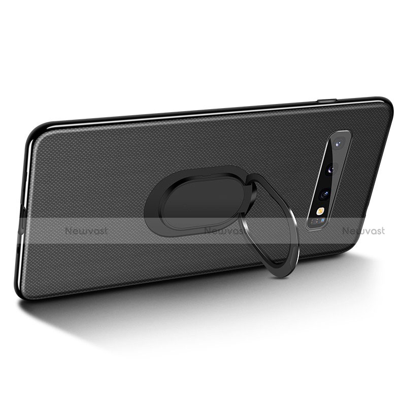 Ultra-thin Silicone Gel Soft Case Cover with Magnetic Finger Ring Stand T04 for Samsung Galaxy S10 Plus