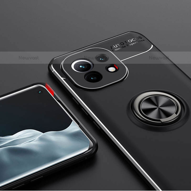 Ultra-thin Silicone Gel Soft Case Cover with Magnetic Finger Ring Stand T04 for Xiaomi Mi 11 5G