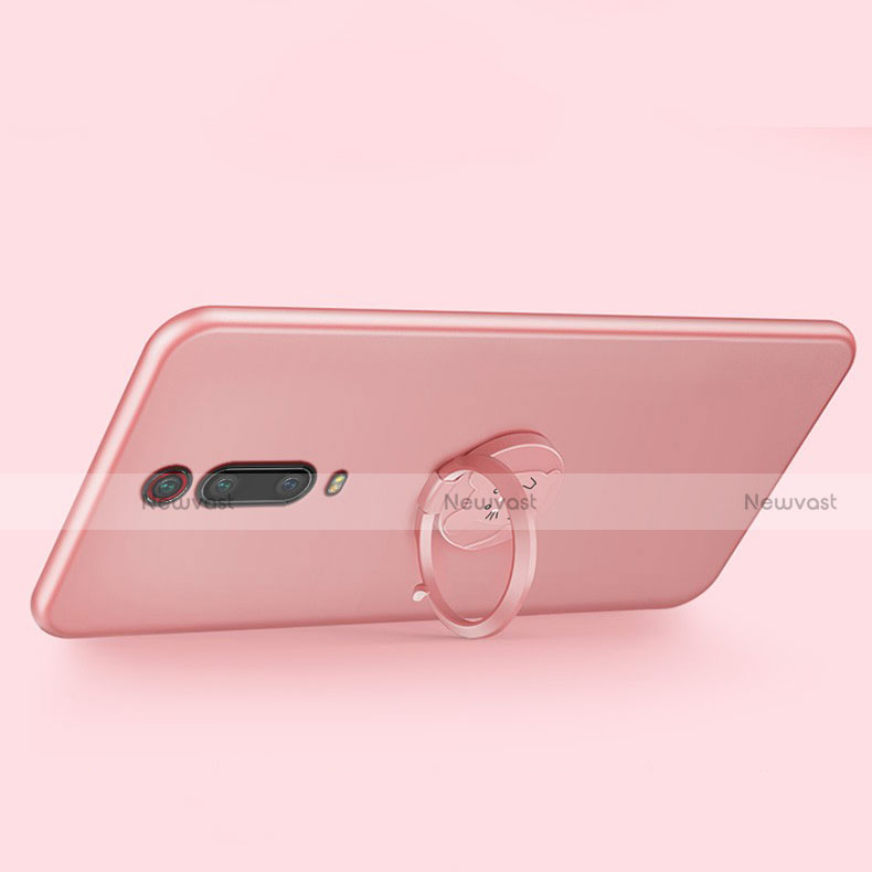 Ultra-thin Silicone Gel Soft Case Cover with Magnetic Finger Ring Stand T04 for Xiaomi Mi 9T Pro