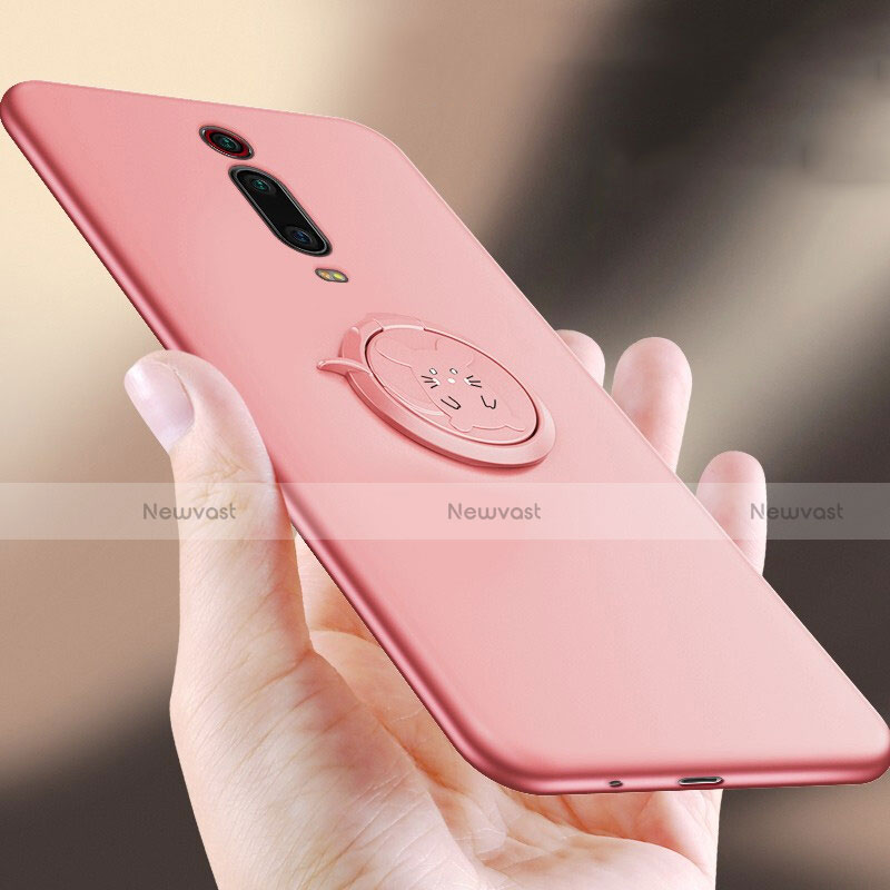 Ultra-thin Silicone Gel Soft Case Cover with Magnetic Finger Ring Stand T04 for Xiaomi Mi 9T Pro