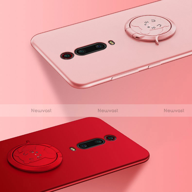 Ultra-thin Silicone Gel Soft Case Cover with Magnetic Finger Ring Stand T04 for Xiaomi Mi 9T Pro