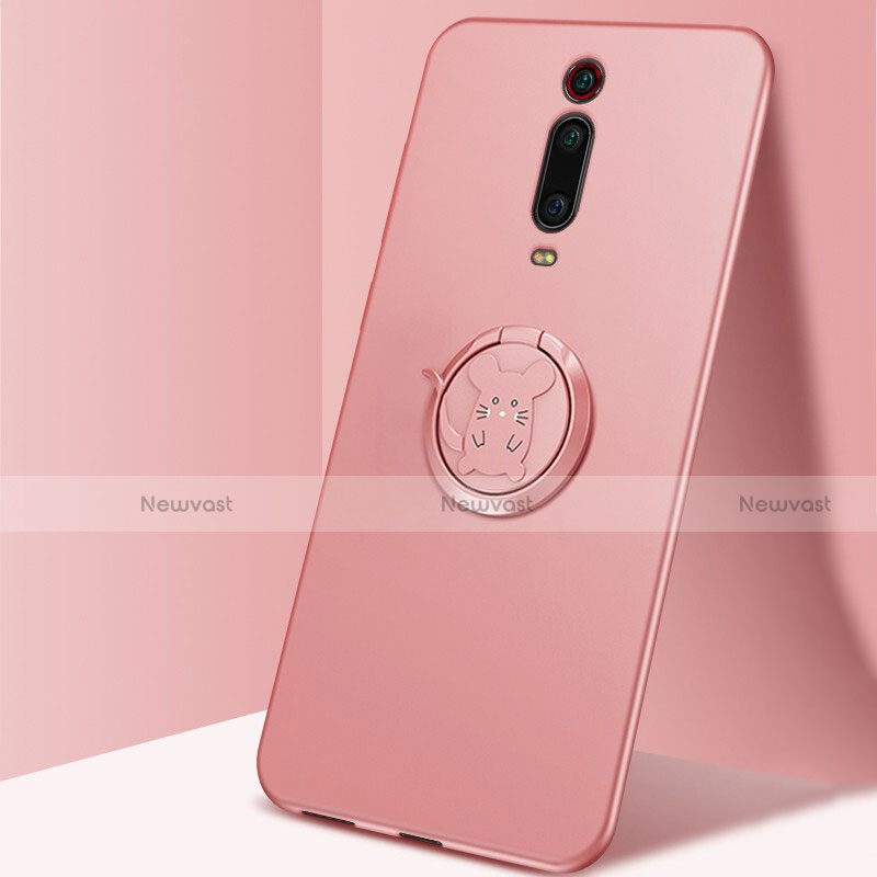 Ultra-thin Silicone Gel Soft Case Cover with Magnetic Finger Ring Stand T04 for Xiaomi Redmi K20 Pro