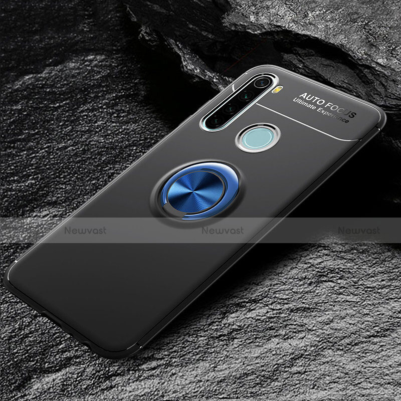 Ultra-thin Silicone Gel Soft Case Cover with Magnetic Finger Ring Stand T04 for Xiaomi Redmi Note 8 (2021) Blue and Black