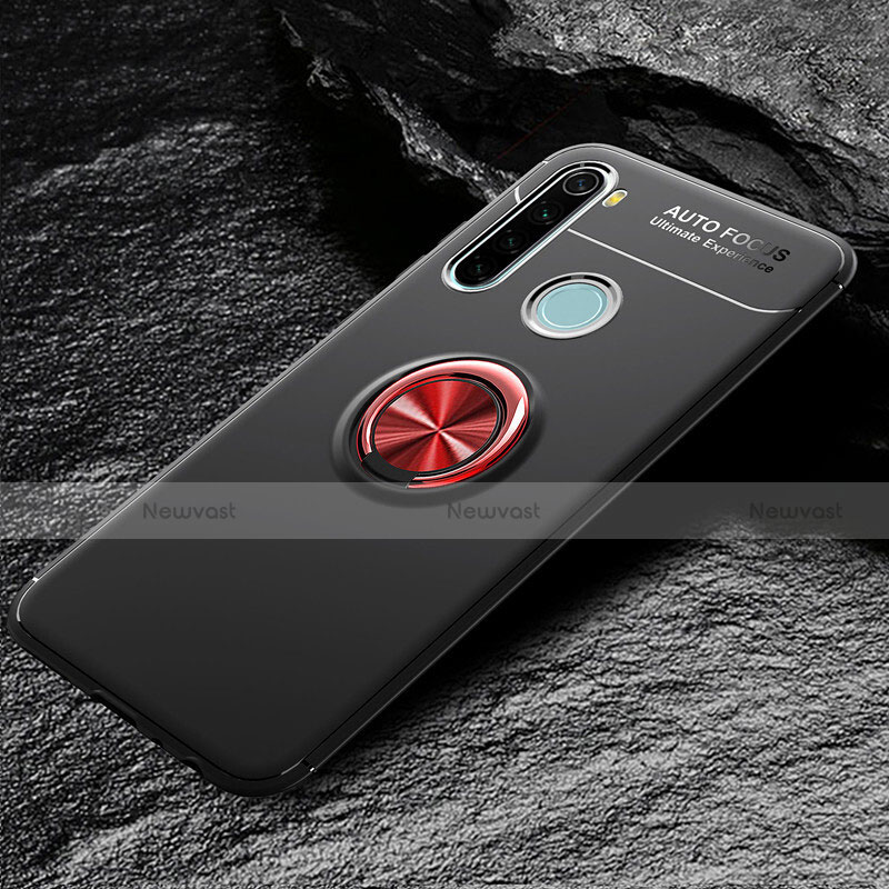 Ultra-thin Silicone Gel Soft Case Cover with Magnetic Finger Ring Stand T04 for Xiaomi Redmi Note 8 (2021) Red and Black