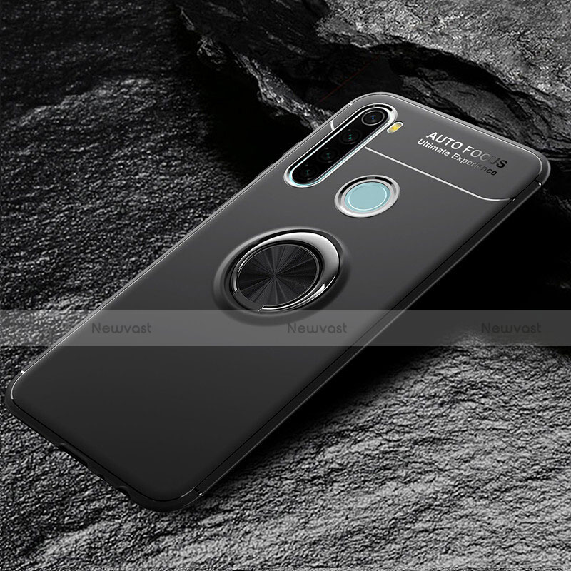 Ultra-thin Silicone Gel Soft Case Cover with Magnetic Finger Ring Stand T04 for Xiaomi Redmi Note 8 Black