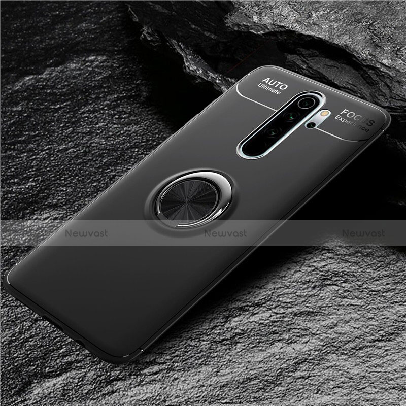 Ultra-thin Silicone Gel Soft Case Cover with Magnetic Finger Ring Stand T04 for Xiaomi Redmi Note 8 Pro Black