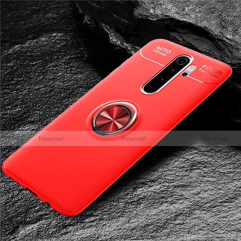 Ultra-thin Silicone Gel Soft Case Cover with Magnetic Finger Ring Stand T04 for Xiaomi Redmi Note 8 Pro Red