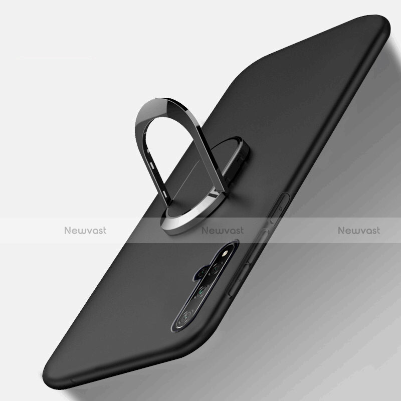 Ultra-thin Silicone Gel Soft Case Cover with Magnetic Finger Ring Stand T05 for Huawei Honor 20 Black
