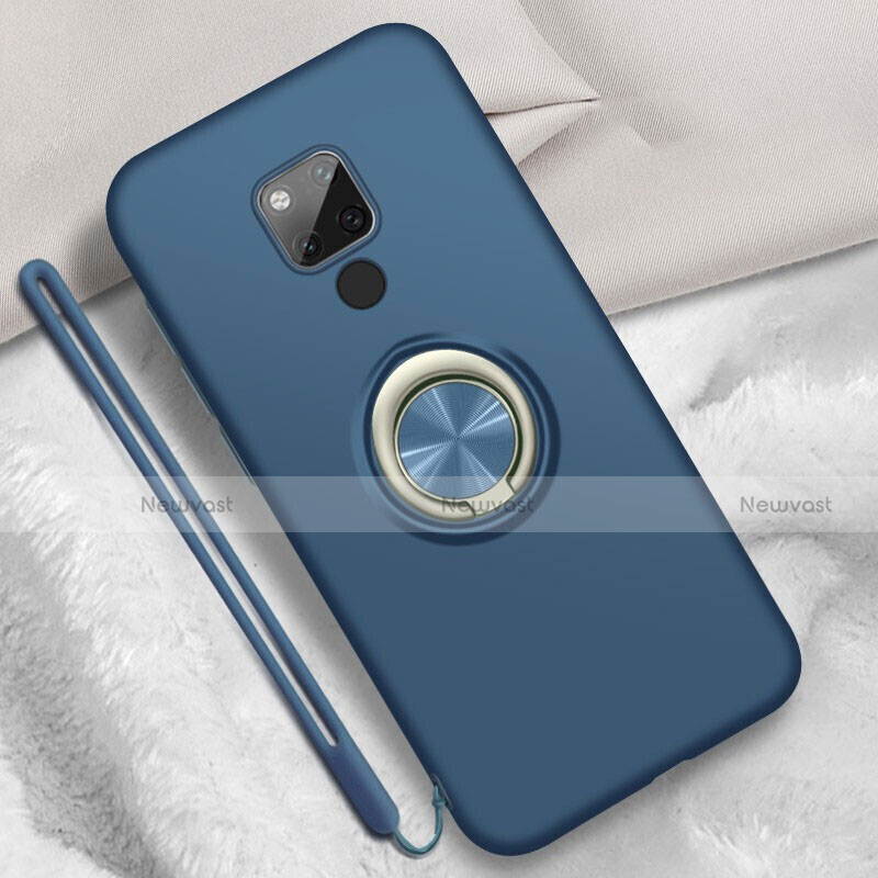 Ultra-thin Silicone Gel Soft Case Cover with Magnetic Finger Ring Stand T05 for Huawei Mate 20 X 5G Blue