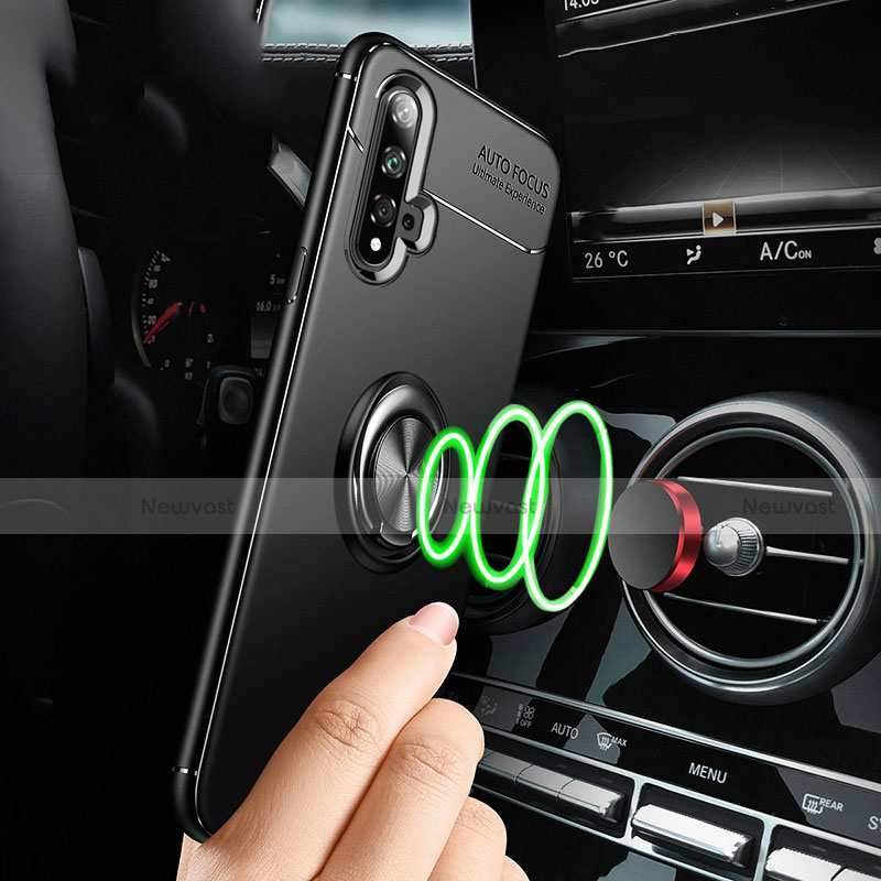 Ultra-thin Silicone Gel Soft Case Cover with Magnetic Finger Ring Stand T05 for Huawei Nova 5