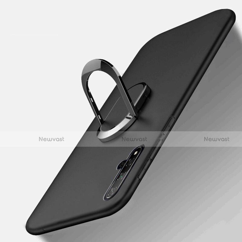 Ultra-thin Silicone Gel Soft Case Cover with Magnetic Finger Ring Stand T05 for Huawei Nova 5T Black