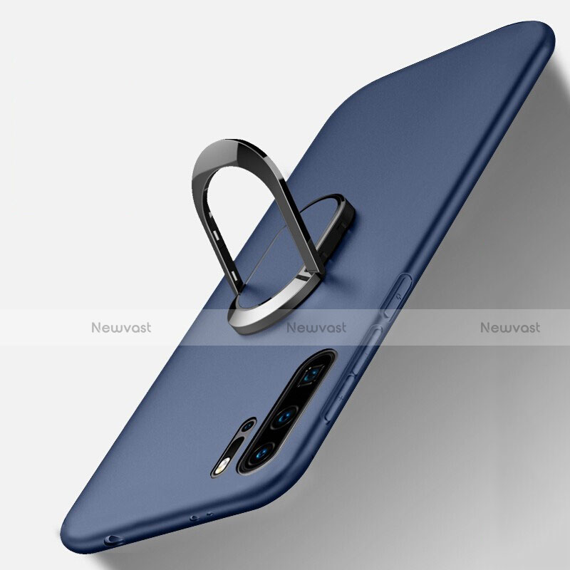 Ultra-thin Silicone Gel Soft Case Cover with Magnetic Finger Ring Stand T05 for Huawei P30 Pro Blue