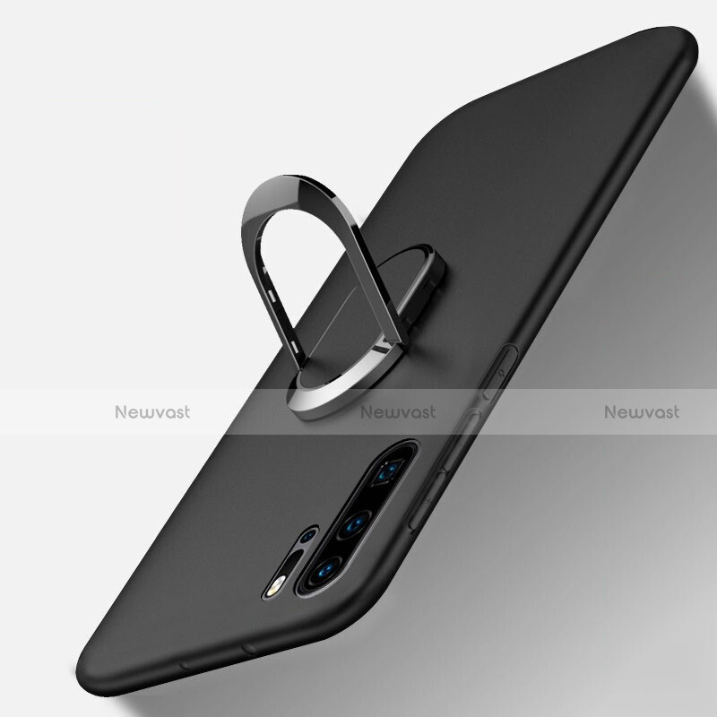 Ultra-thin Silicone Gel Soft Case Cover with Magnetic Finger Ring Stand T05 for Huawei P30 Pro New Edition Black