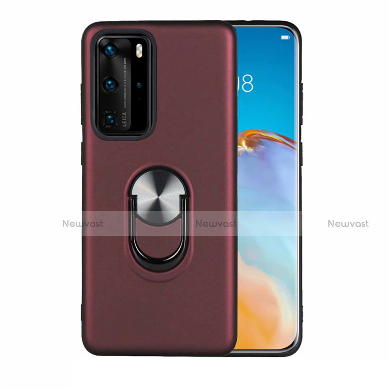 Ultra-thin Silicone Gel Soft Case Cover with Magnetic Finger Ring Stand T05 for Huawei P40 Pro