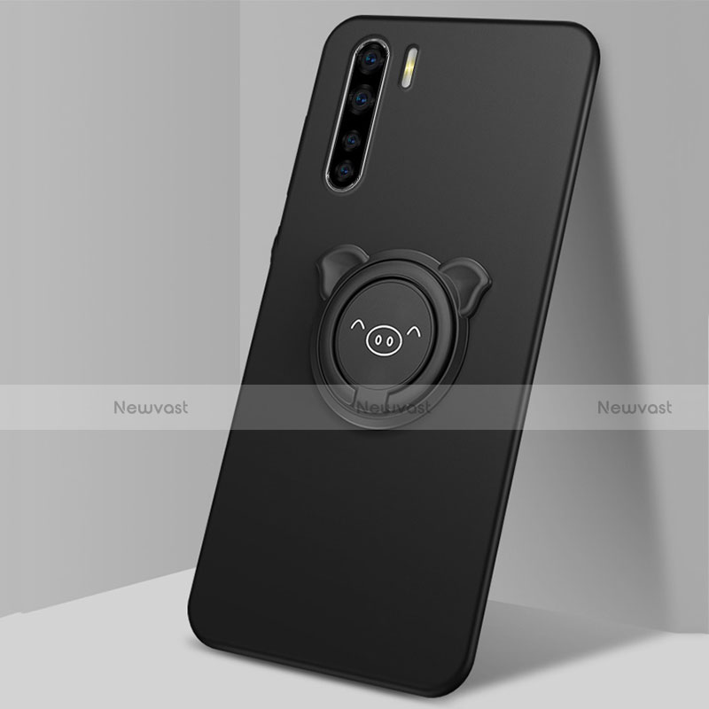 Ultra-thin Silicone Gel Soft Case Cover with Magnetic Finger Ring Stand T05 for Oppo A91 Black