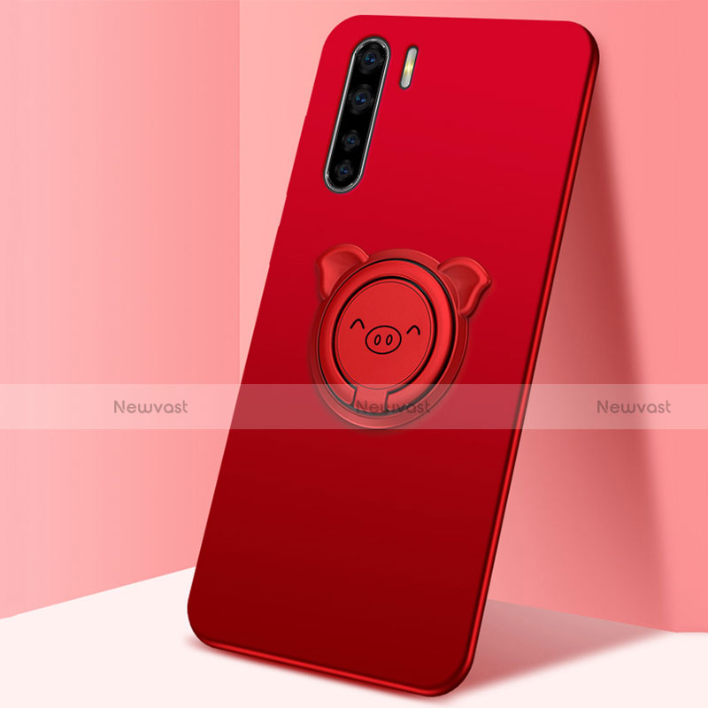 Ultra-thin Silicone Gel Soft Case Cover with Magnetic Finger Ring Stand T05 for Oppo A91 Red
