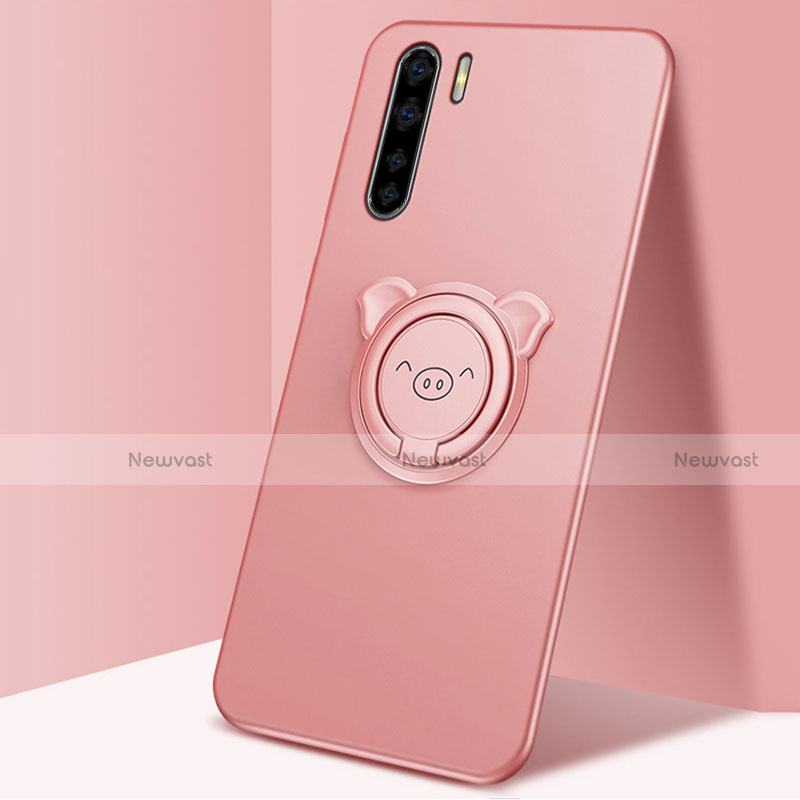 Ultra-thin Silicone Gel Soft Case Cover with Magnetic Finger Ring Stand T05 for Oppo A91 Rose Gold