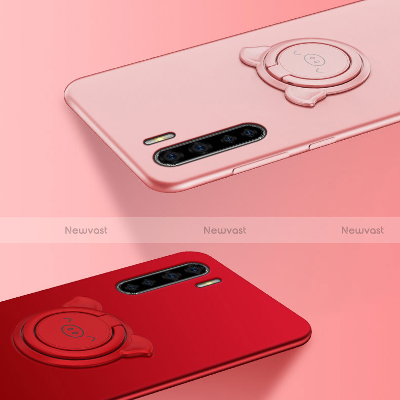 Ultra-thin Silicone Gel Soft Case Cover with Magnetic Finger Ring Stand T05 for Oppo Find X2 Lite