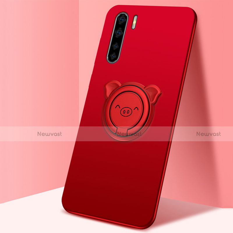 Ultra-thin Silicone Gel Soft Case Cover with Magnetic Finger Ring Stand T05 for Oppo Find X2 Lite Red