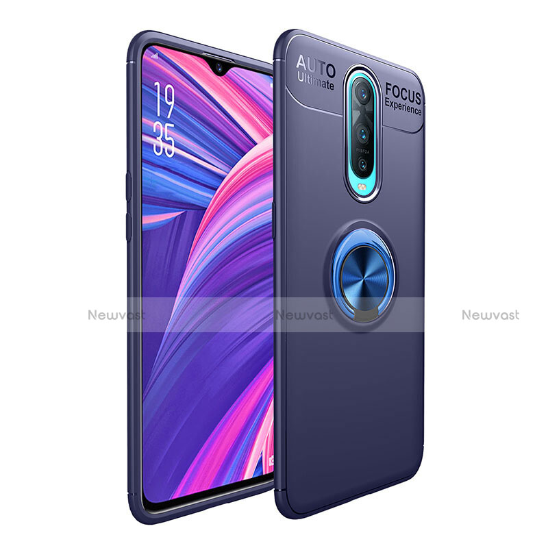 Ultra-thin Silicone Gel Soft Case Cover with Magnetic Finger Ring Stand T05 for Oppo RX17 Pro Blue
