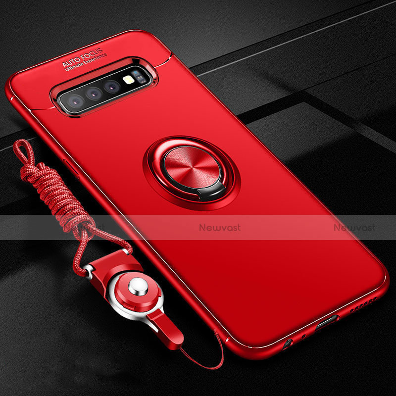 Ultra-thin Silicone Gel Soft Case Cover with Magnetic Finger Ring Stand T05 for Samsung Galaxy S10 Plus