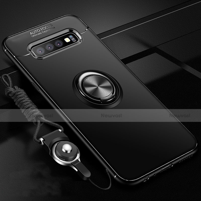 Ultra-thin Silicone Gel Soft Case Cover with Magnetic Finger Ring Stand T05 for Samsung Galaxy S10 Plus Black