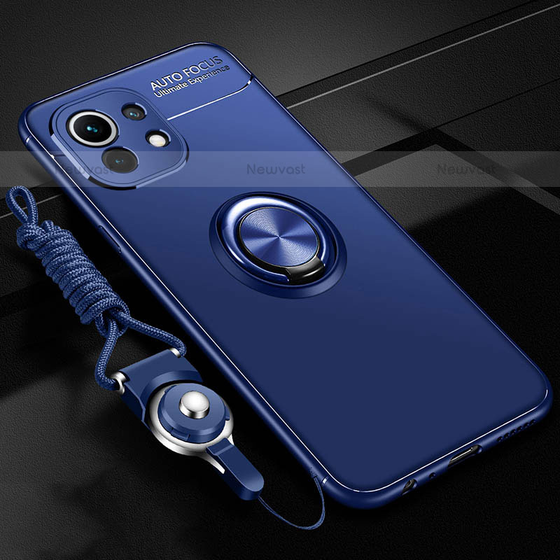 Ultra-thin Silicone Gel Soft Case Cover with Magnetic Finger Ring Stand T05 for Xiaomi Mi 11 5G Blue