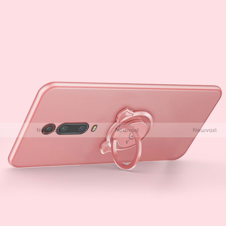 Ultra-thin Silicone Gel Soft Case Cover with Magnetic Finger Ring Stand T05 for Xiaomi Mi 9T Pro