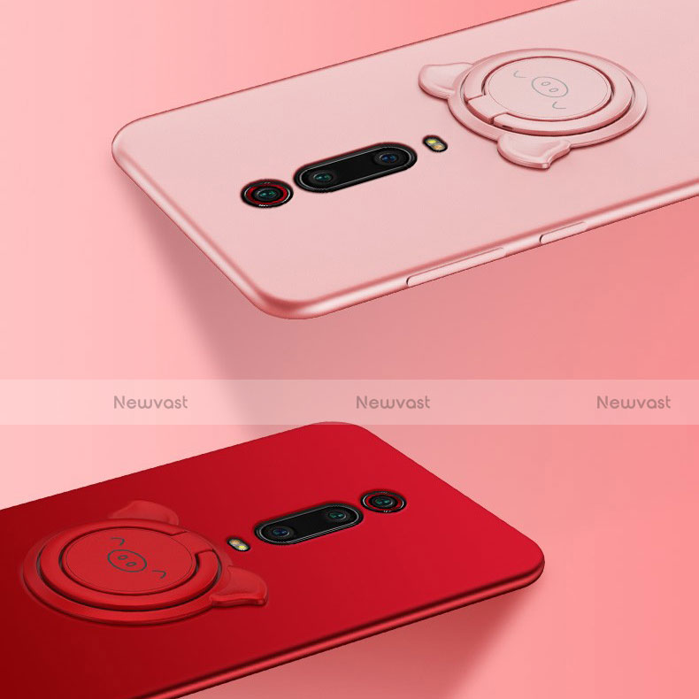 Ultra-thin Silicone Gel Soft Case Cover with Magnetic Finger Ring Stand T05 for Xiaomi Mi 9T Pro