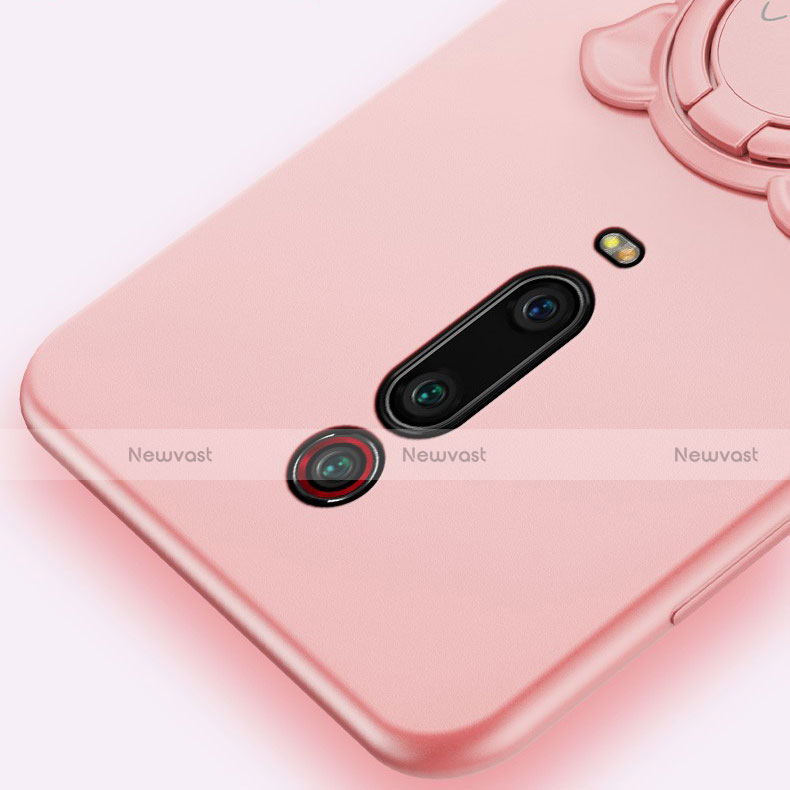 Ultra-thin Silicone Gel Soft Case Cover with Magnetic Finger Ring Stand T05 for Xiaomi Mi 9T Pro