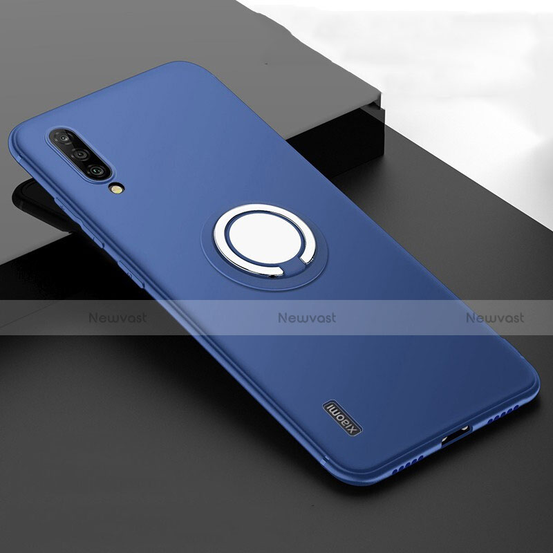 Ultra-thin Silicone Gel Soft Case Cover with Magnetic Finger Ring Stand T05 for Xiaomi Mi A3 Blue