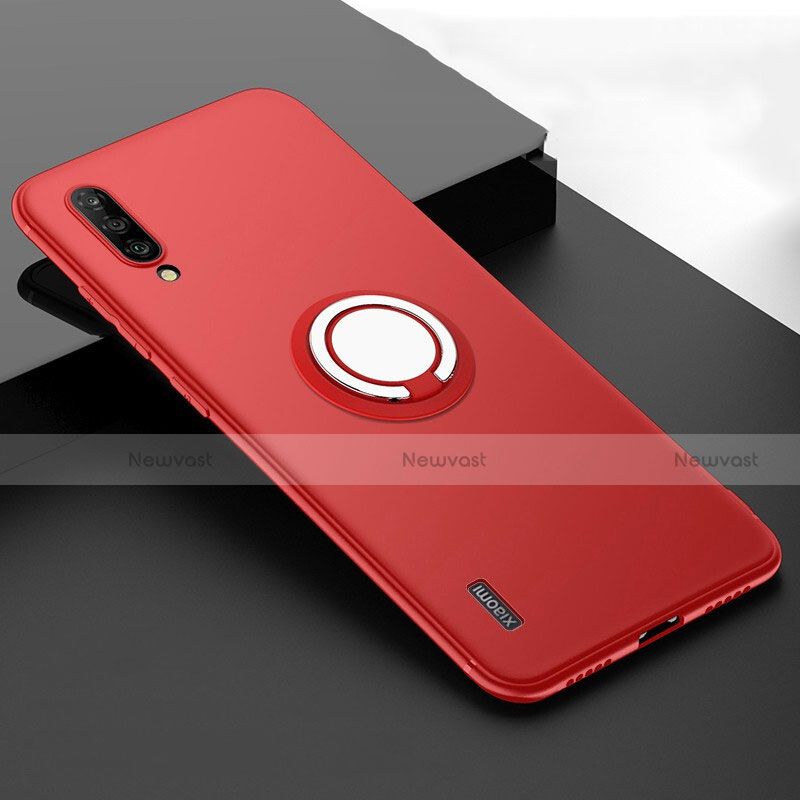 Ultra-thin Silicone Gel Soft Case Cover with Magnetic Finger Ring Stand T05 for Xiaomi Mi A3 Red